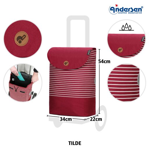 Andersen Nákupná taška na kolieskach do schodov SCALA SHOPPER TREPPENSTEIGER® TILDE 119-226-70 červená