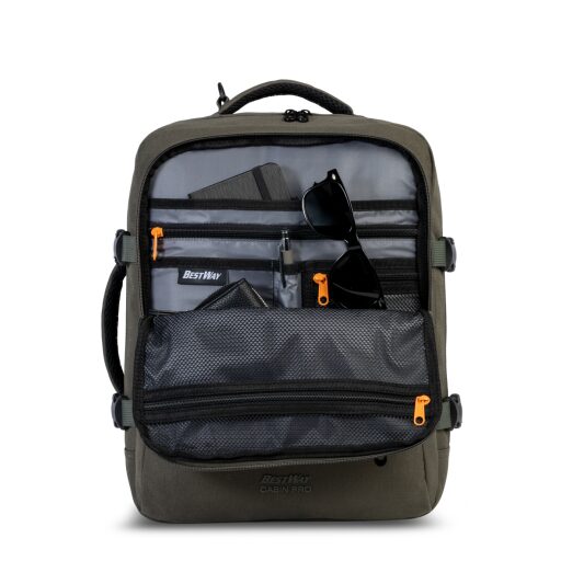 BestWay Cestovný batoh 40x30x20 cm Cabin Pro 40359-2600 olivový otvorený