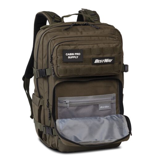 BestWay cestovný batoh Cabin Pro Supply 40329-2600 khaki predné priehradky