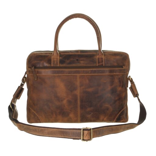Greenburry kožená vintage taška na notebook 15,6" Amber 1646-25 hnedá ramenný popruh nastaviteľný