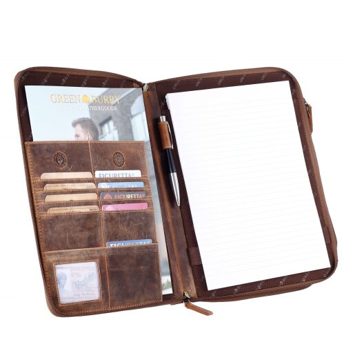 Greenburry Kožené puzdro na notebook / spisovka na A4 Paul 1721B-25 hnedá otvorené
