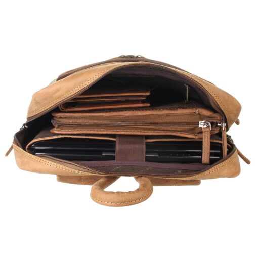 Greenburry kožený batoh na notebook Wildgrain hnedý otvorený
