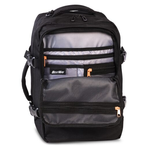 BestWay Cestovný batoh 40x25x20 cm Cabin Pro Small 40328-0100 čierny - predné vrecko s organizérom