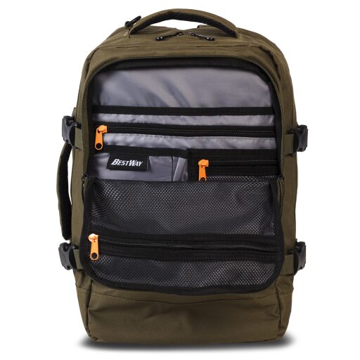 BestWay Cestovný batoh 40x25x20 cm Cabin Pro Small 40328-2600 zelený - predné vrecko s organizérom