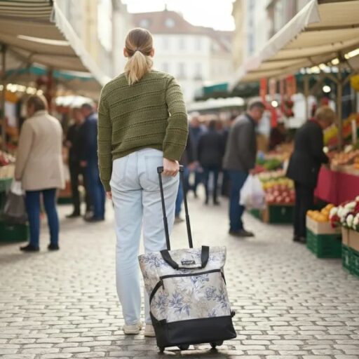 PUNTA wheel Nákupná taška na kolieskach 10008-4201 béžová s kvetmi v ruke