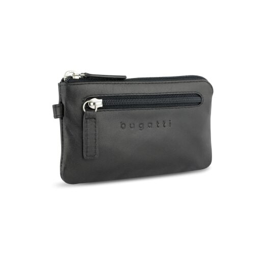 Bugatti Super Slim Key Case - kožená kľúčenka / puzdro na kľúče RFID 49190601 čierne predná strana