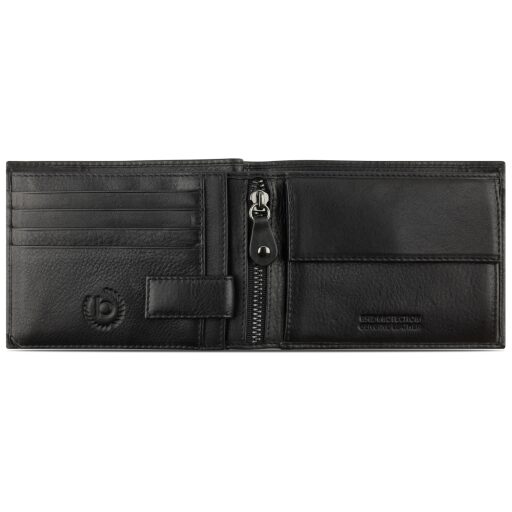 Pánska kožená RFID peňaženka Bugatti Nome Horizontal Wallet With Flap & Zip 49160901 čierna - otvorená
