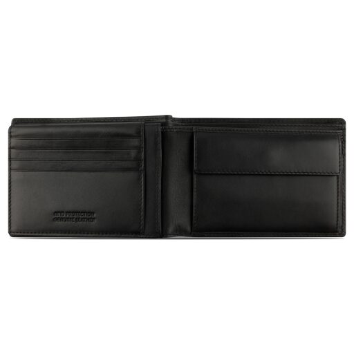 Pánska kožená peňaženka s klopou Bugatti Super Slim Wallet With Flap RFID 49190301 čierna - priehradka na mince