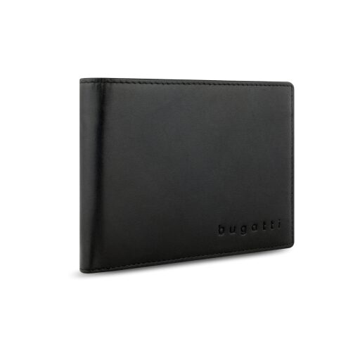 Pánska kožená peňaženka RFID Bugatti Super Slim Wallet With Flap 49190301 čierna - bočný pohľad