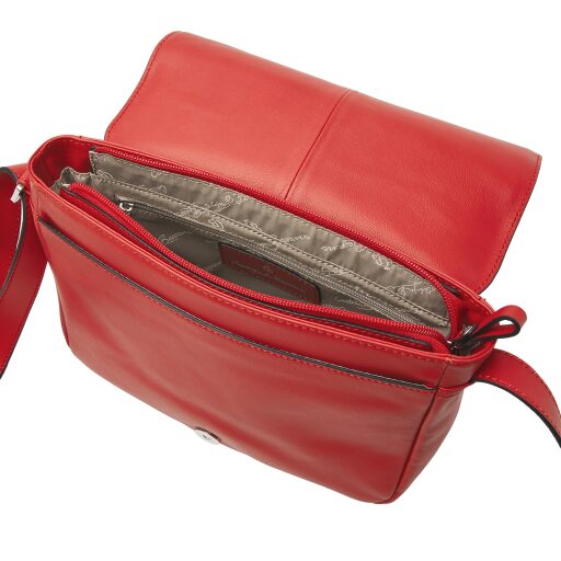 Castelijn & Beerens Dámska kožená kabelka Babette Nappa Crossbody červená - otvorená