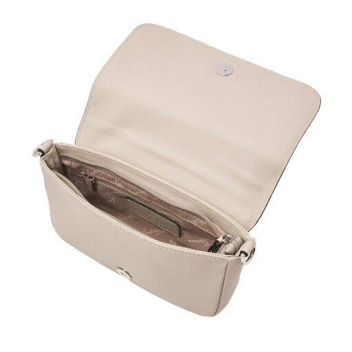 Castelijn & Beerens Dámska kožená RFID kabelka Babette Nappa Clutch 219810 béžová s otvorenou klopou