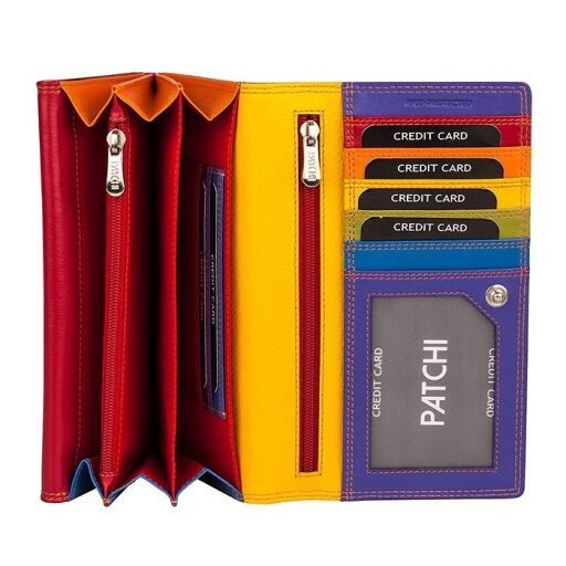 Dámska kožená peňaženka PATCHI WALLET RFID 3001036.61.55 červená / multicolor - priehradky na bankovky a sloty na karty