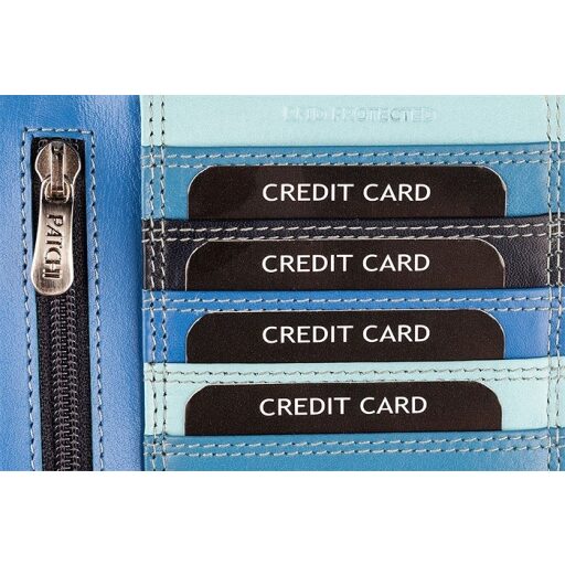 Kožená mini peňaženka PATCHI 61 RFID WALLET 3001022.61.30 modrá / multicolor - sloty na karty