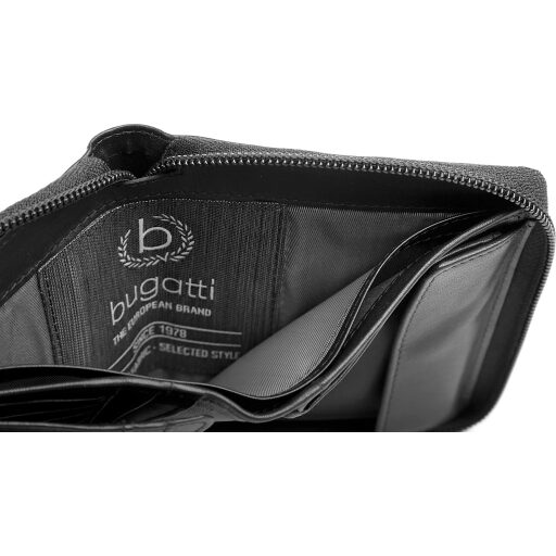 Bugatti zipsová kožená peňaženka PRIMO 49107701 čierna logo