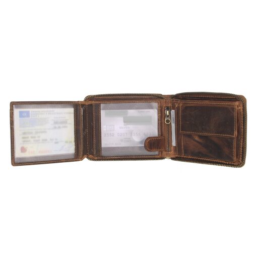Greenburry Zipsová kožená peňaženka RFID Arlo 1666-25 hnedá otvorená