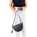 BURKELY Kožená kabelka crossover L halfmoon Croco Caia 1000075.29.10 čierna na ramene